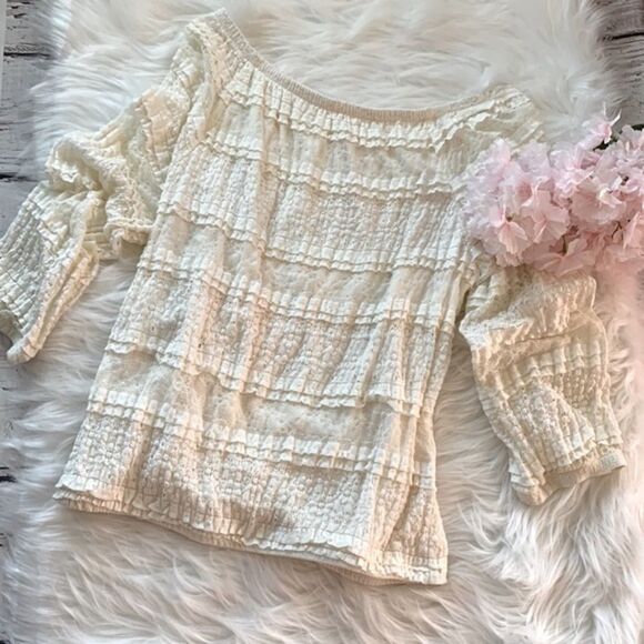 Candie’s Cream Off Shoulder Lace Top - Picture 1 of 7